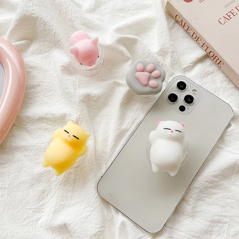Supporto Per Impugnatura Per Cellulare In Silicone Stereoscopico Animale Carino Squishy Decompressione Zampa Di Gatto Maiale