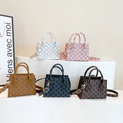 Borsa a Tracolla Mini da Donna Moda Monogramma M Lettera Stampa Borsa in Pelle PU Piccola Borsa Quadrata Con Tracolla