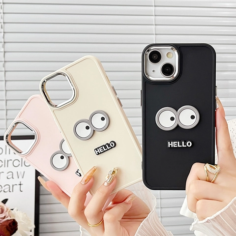 Cute Big Eyes Phone Case Silicone Soft Shockproof HELLO Letter Pattern Protective Cover For iPhone