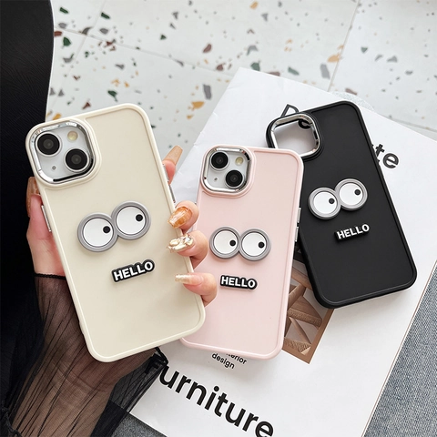 Cute Big Eyes Phone Case Silicone Soft Shockproof HELLO Letter Pattern Protective Cover For iPhone