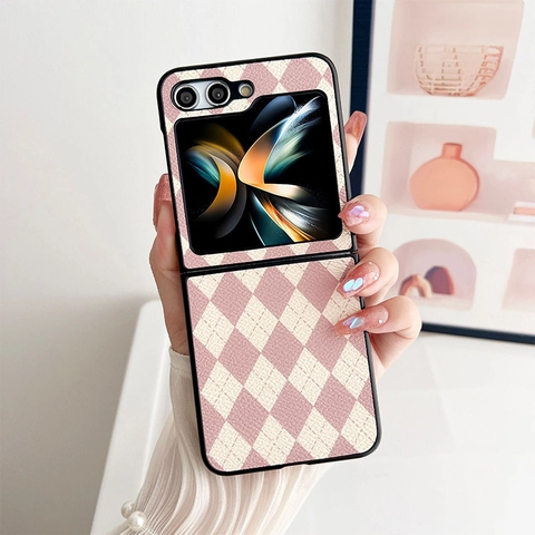 Funda Plegable Para Teléfono Con Patrón Argyle Cuero Sintético Rejilla De Diamantes Cubierta Protectora Elegante Delgada Ligera Antichoc Moda