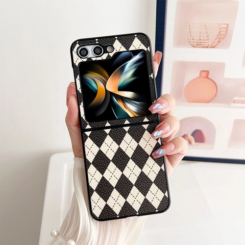 Funda Plegable Para Teléfono Con Patrón Argyle Cuero Sintético Rejilla De Diamantes Cubierta Protectora Elegante Delgada Ligera Antichoc Moda