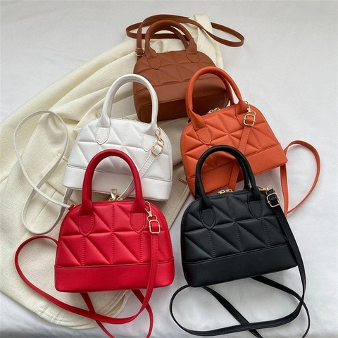 Bolso Bandolera Acolchado De Concha Cuir PU Chic Bolso De Mano Cremalleras Superiores Herrajes Dorados Correa Ajustable Mujeres