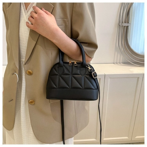 Bolso Bandolera Acolchado De Concha Cuir PU Chic Bolso De Mano Cremalleras Superiores Herrajes Dorados Correa Ajustable Mujeres