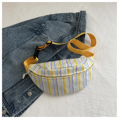 Sac Banane Rayé d'Été pour Femmes en Toile à Motifs Multicolores Sac de Poitrine Décontracté Sac à Bandoulière Sangle Réglable Accessoire de Voyage Mode