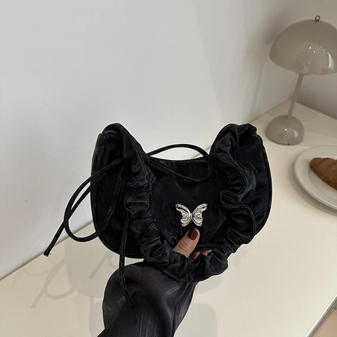 Schmetterling Metallschnalle Geraffte Unterarmtasche Plissierte Halbmond Schultertasche Y2K Sweet Cool Chic Hobo Tasche Für Damen