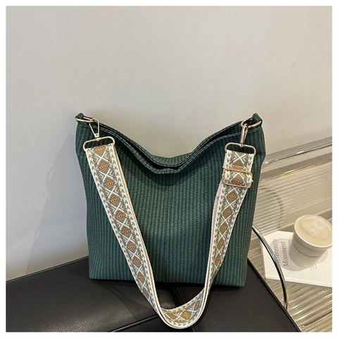 Damen Eimer Tasche Aus Gewebtem Stoff Breiter Jacquard Schultergurt Mit Ethno Muster Große Kapazität Vintage Tasche