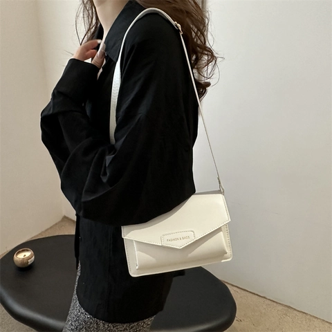 Women PU Leather Crossbody Bag Small Square Shoulder Handbag With Adjustable Wide Fabric Strap Envelope Flap Fashion