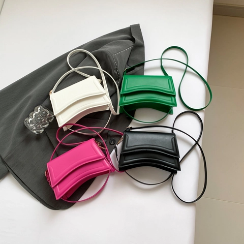 Mode Damen PU Leder Umhängetasche Gebogener Boden Minimalistisch Klappe Schulterhandtasche Klein Quadratisch Niche Trendig