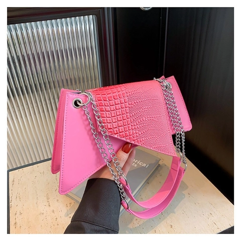 Geometric Asymmetric Crossbody Bag Crocodile Pattern PU Leather Chain Strap Niche Fashion For Women