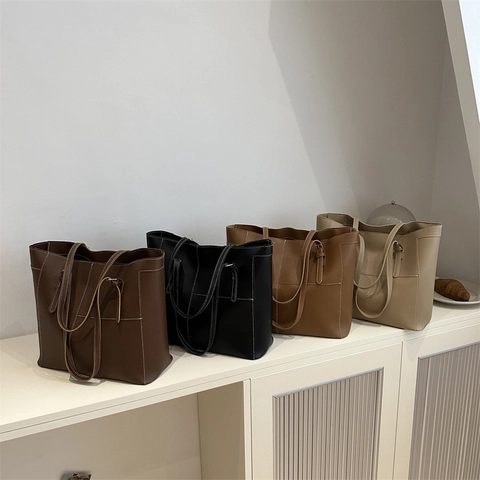 Borsa Tote Grande Da Donna Con Cuciture A Contrasto Pelle PU Borsa A Spalla Minimalista Retrò Con Tracolla Regolabile