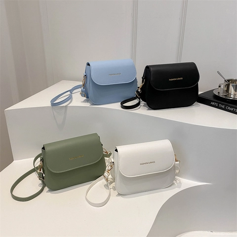 Women Minimalist Crossbody Bag PU Leather Small Saddle Shoulder Bag Magnetic Buckle Golden Hardware Adjustable Strap