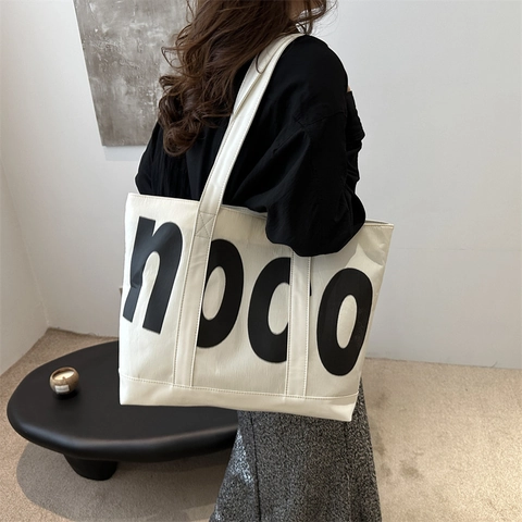 Borsa Tote Da Donna Di Grande Capacità In Pelle PU Con Stampa Di Lettere Borsa A Tracolla Semplice Casual Per Viaggi