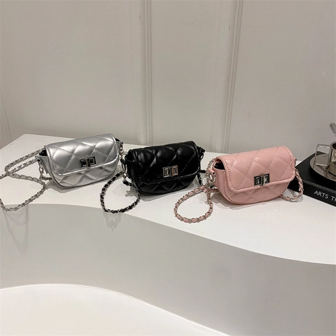 Mini Quilted Crossbody Bag For Women Diamond Pattern PU Leather Chain Strap Turn Lock Fashion Small Square Shoulder Bag