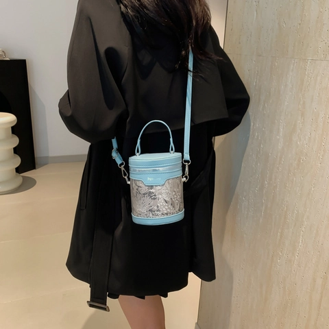 Borsa A Secchiello Cilindrica Da Donna Pelle PU Pizzo Ricamo Vintage Floreale Borsa A Tracolla Portatile Alla Moda