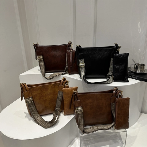 Borsa A Secchiello Vintage In Pelle PU Con Tracolla Larga Intrecciata Etnica E Piccola Pochette Per Donna Borsa A Spalla
