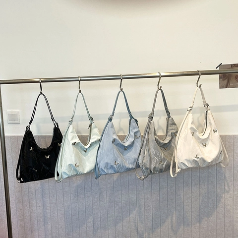 Borsa A Spalla Hobo Farfalla Ruched Grande Capacità Pelle PU Pieghettata Chic Y2K Borsa Tote Donna