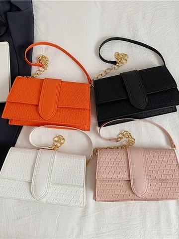 Damen Umhängetasche Aus PU Leder Mit Geometrischer Dreiecksprägung Einfache Schultertasche Mit Kette Und Klappdeckel