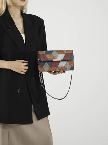 Borsa A Tracolla Da Donna Pelle PU Vintage Patchwork Rettangolare Borsa Sottobraccio Con Catena In Acrilico Moda Quotidiana