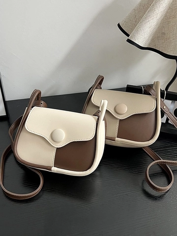 Borsa A Tracolla In Pelle PU A Contrasto Di Colore Da Donna Piccola Borsa A Spalla Quadrata Con Bottone Rotondo E Cuciture
