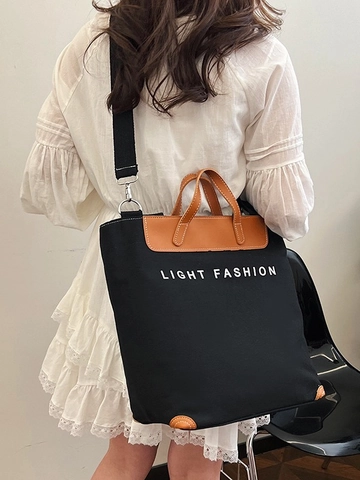 Large Capacity Canvas Tote Bag Women PU Leather Patchwork Retro Letter Print Handbag Shoulder Crossbody Casual Travel