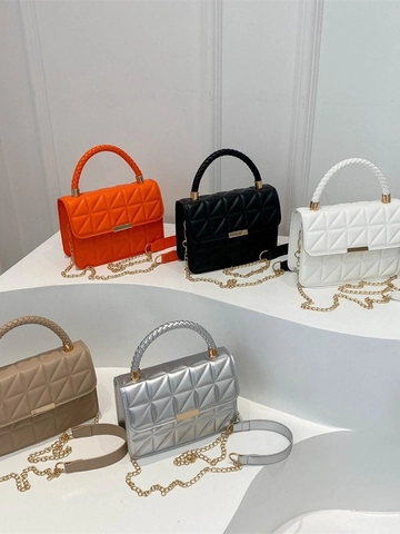 Women Quilted Crossbody Bag PU Leather Woven Handle Gold Chain Strap Retro Small Square Handbag Fashion Elegant