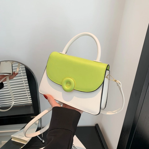 Bolso De Hombro De Cuero PU De Color En Contraste Bolso Pequeño Cuadrado Cruzado De Mano Con Hebilla Redonda