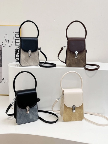 Piccola Borsa A Tracolla Stile Francese In Pelle PU Patchwork Borsa A Mano Minimalista Quadrata Moda Donna Con Manico Tondo