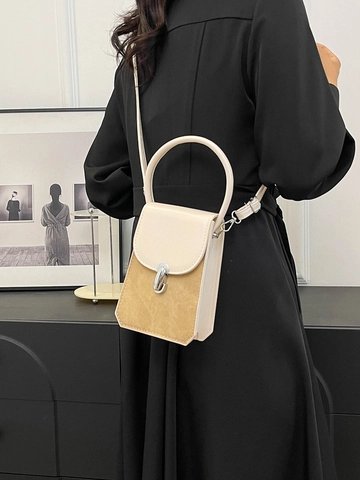 Piccola Borsa A Tracolla Stile Francese In Pelle PU Patchwork Borsa A Mano Minimalista Quadrata Moda Donna Con Manico Tondo