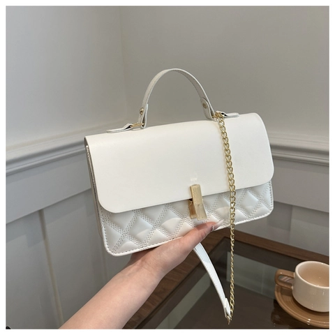 Bolso de Hombro de Cuero PU con Patrón de Diamantes para Mujer Bolso de Mano Cuadrado Minimalista Elegante