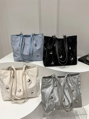 Borsa A Spalla Da Donna In Pelle PU Pieghettata Con Farfalla In Metallo Borsa Tote Capiente