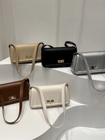 Borsa A Tracolla Da Donna In Pelle PU Minimalista Rettangolare Con Patta Borsa A Spalla Sottobraccio Con Chiusura Girevole Oro