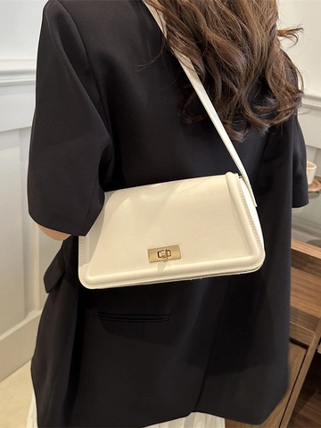 Borsa A Tracolla Da Donna In Pelle PU Minimalista Rettangolare Con Patta Borsa A Spalla Sottobraccio Con Chiusura Girevole Oro