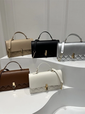 Women Quilted Flap Crossbody Bag PU Leather Diamond Stitch Handbag Gold Chain Strap Lock Closure Chic Commuter
