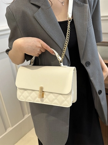 Women Quilted Flap Crossbody Bag PU Leather Diamond Stitch Handbag Gold Chain Strap Lock Closure Chic Commuter