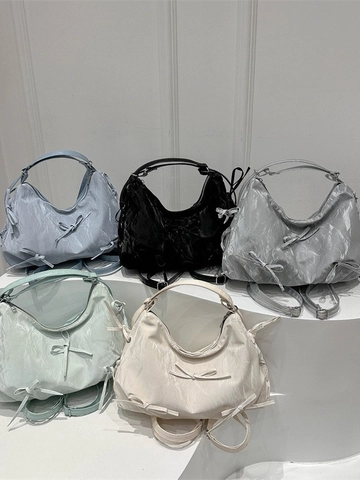 Sac Hobo En Cuir PU Pour Femmes Avec Noeuds En Ruban Texture Plissée Sac À Épaule Bandoulière Style Trendy Y2K Chic Sweet