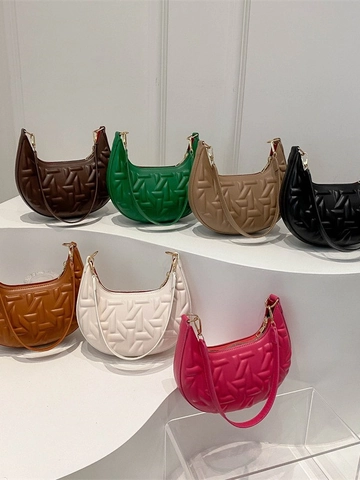 Sac Hobo Croissant Demi-Lune Pour Femmes Cuir PU Matelassé Géométrique Sac Sous L'Aisselle Fermeture Éclair Style Minimaliste