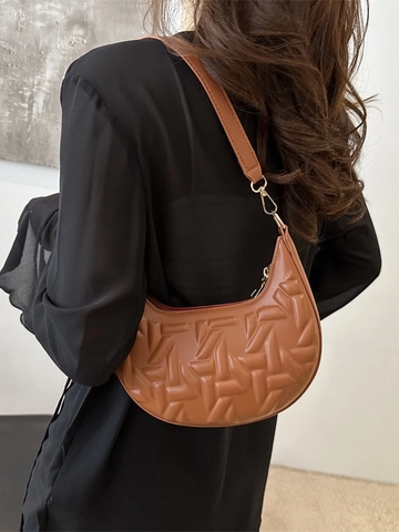 Sac Hobo Croissant Demi-Lune Pour Femmes Cuir PU Matelassé Géométrique Sac Sous L'Aisselle Fermeture Éclair Style Minimaliste