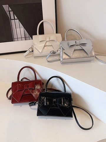 Borsa A Tracolla Da Donna Con Fiocco Pelle PU Borsa A Mano Piccola Quadrata Patta Borsa A Spalla Versatile Chic Elegante