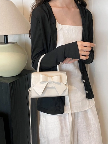 Borsa A Tracolla Da Donna Con Fiocco Pelle PU Borsa A Mano Piccola Quadrata Patta Borsa A Spalla Versatile Chic Elegante