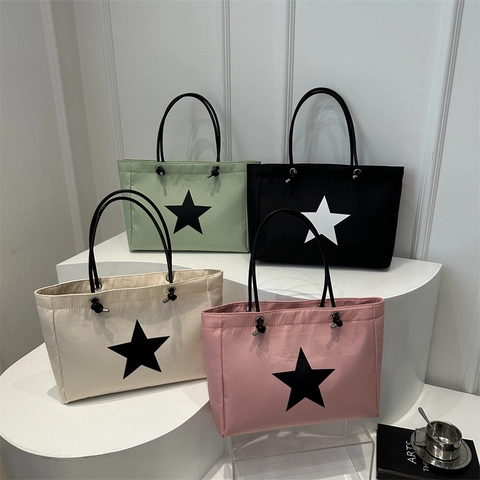 Large Star Print Tote Bag Lightweight Nylon Shoulder Bag For Women Daily Commute Casual Fashion
