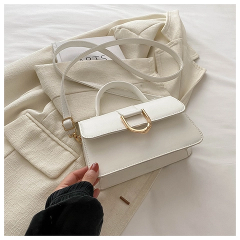 Dames Trendy PU Leer Schoudertas Retro Minimalistisch Handtas Met D-vormige Metalen Gesp Elegante Crossbodytas Voor Dagelijks Gebruik