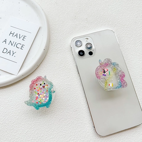 Supporto Per Telefono Unicorno Dinosauro Cartone Animato Espandibile Trasparente Sabbie Mobili Paillettes Carino Kawaii