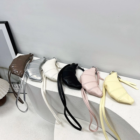 Mini Croissant Bag Women PU Leather Pleated Quilted Moon Crossbody Bag Chic Minimalist Niche Small Shoulder Pouch