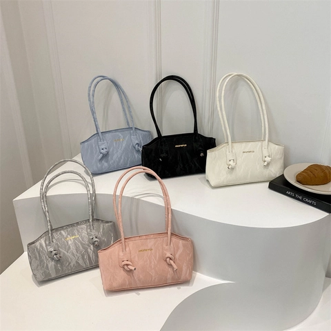 Borsa A Tracolla Da Donna In Pelle PU Pieghettata Borsa Da Sottobraccio Con Nodo Borsa A Spalla Minimalista Chic