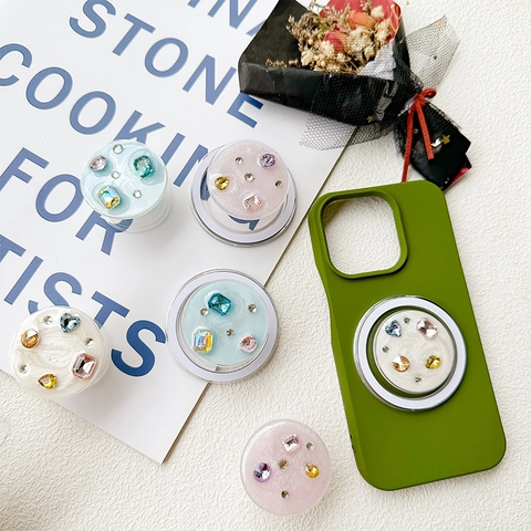 Phone Griptok Expanding Stand Rhinestone Faux Crystal Heart Colorful Sweet Ins Style Retractable Adhesive Holder