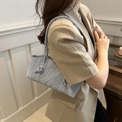 Borsa A Tracolla Da Donna In Pelle PU Pieghettata Borsa Da Sottobraccio Con Nodo Borsa A Spalla Minimalista Chic