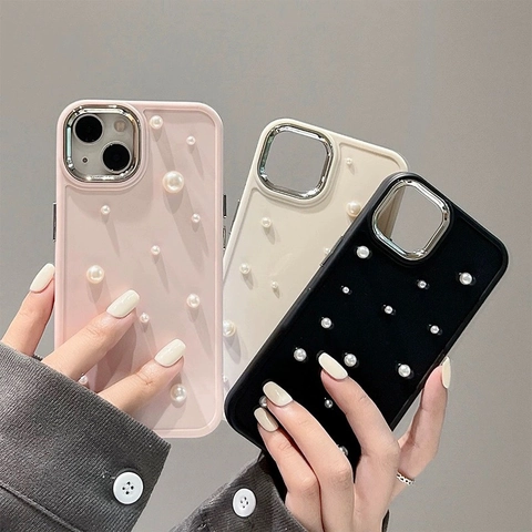 Custodia Per Telefono In Silicone Con Künstliche Perle Cornice Galvanizzata Antiurto Morbida Protezione Lusso Stile Ins Retro