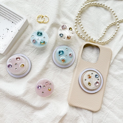Phone Griptok Expanding Stand Rhinestone Faux Crystal Heart Colorful Sweet Ins Style Retractable Adhesive Holder
