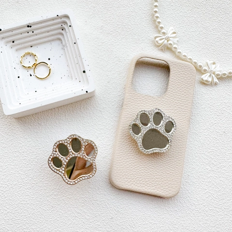 Katzenpfote Handyhalter Mit Strass Schminkspiegel Legierung Ausziehbar Klebegriff Süßes Luxus Accessoire